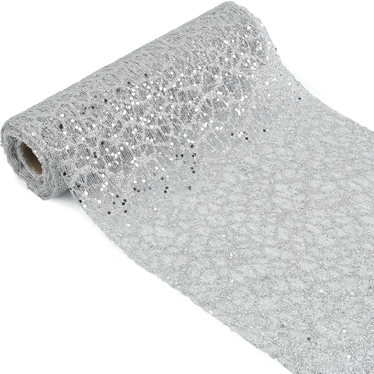 Silver Glitter Mesh Web Ribbon - 10 Inch Wide x 10 Yards Roll - Decorative Mesh