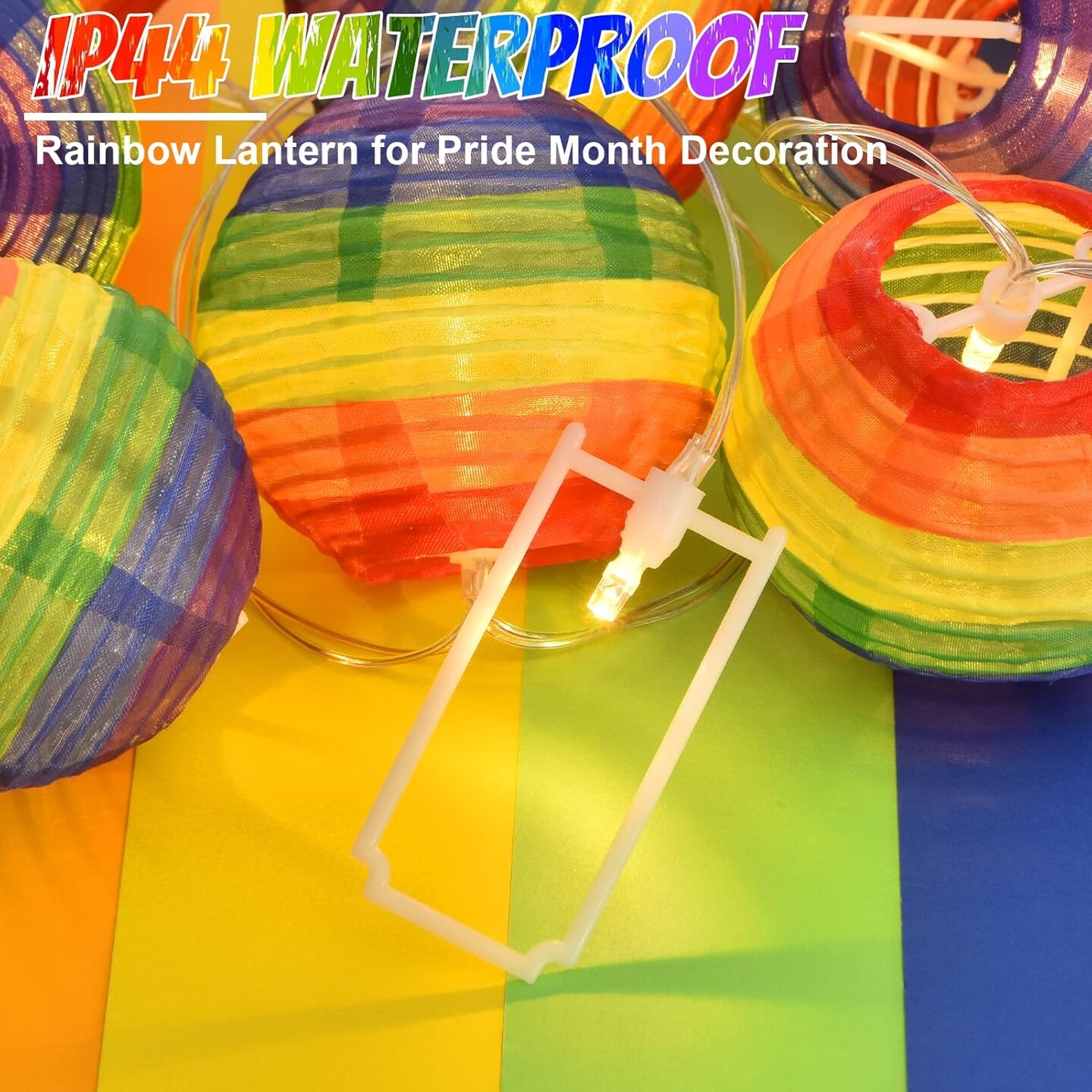 Pride Decorations Rainbow Lantern Pride Lights Gay Pride Nylon Lantern 9.4Ft Battery Operated Ball Rainbow Lights 10 Count Lantern String Lights Pride Decor for Pride Month, Room, Yard, Party