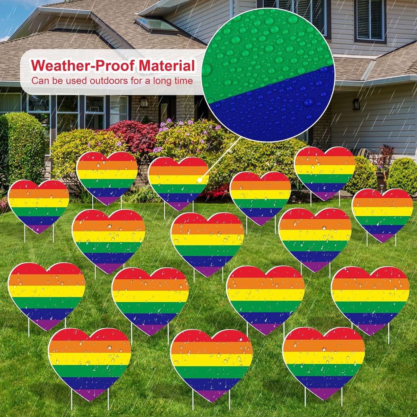16 Pieces Gay Pride Yard Signs Rainbow Gay Heart Lawn Signs with 32 Pieces Stakes Plastic Waterproof Outdoor Gay Yard Signs for LGBTQ Rainbow Party Yard Decorations