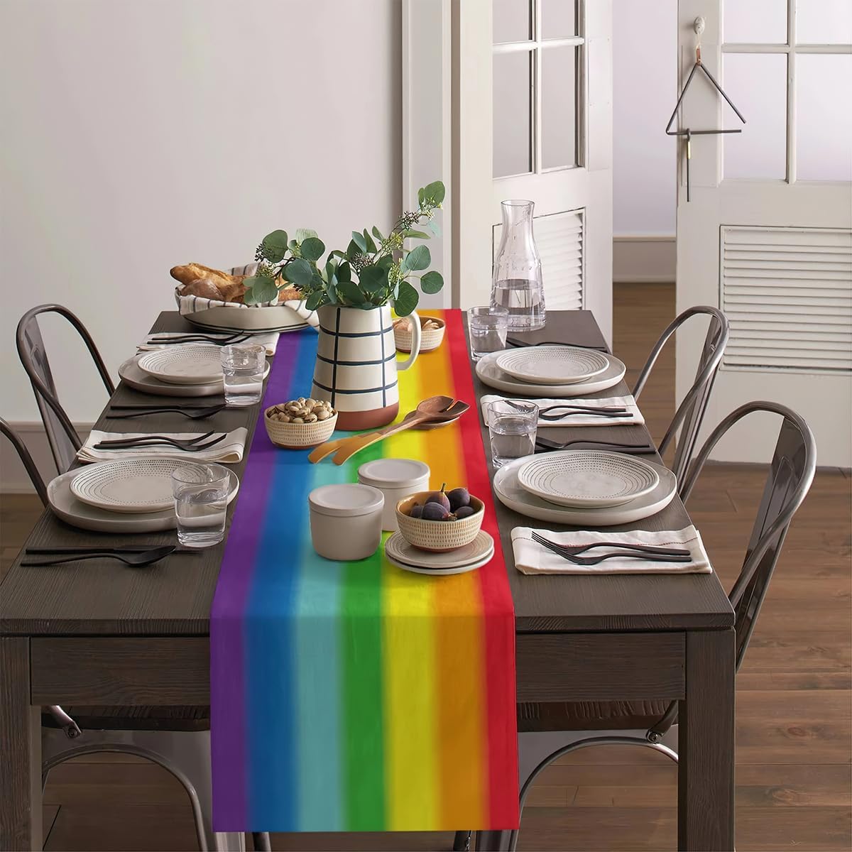 Rainbow Table Runner Pride Day Tablecloth Party Decoration Rainbow Stripes Disposable Table Covers for LGBT Gay Carnival Pride Home Dinning Room Decor Party Supplies 13 x 70 Inch
