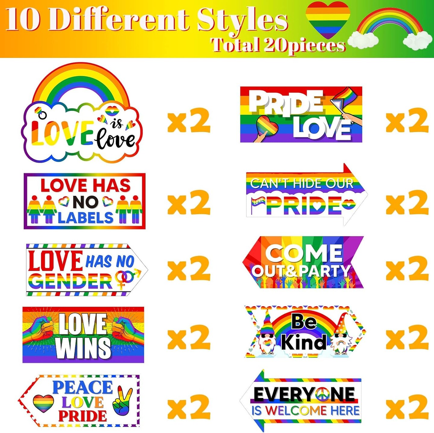 20 Pcs Gay Pride Sign Love Is Love Sign Decorations Rainbow LGBTQ Multicolor Love Has No Gender Pride Yard Decorations