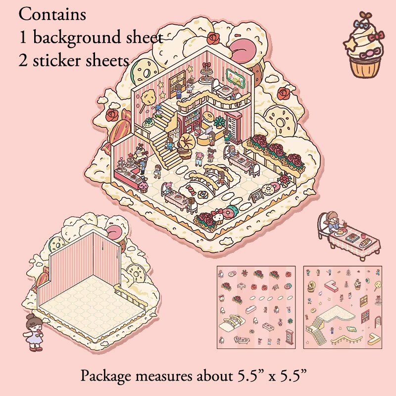 3 Cute Sticker Scenes with Tweezers, Isometric DIY Sticker Activities, Adorabilities