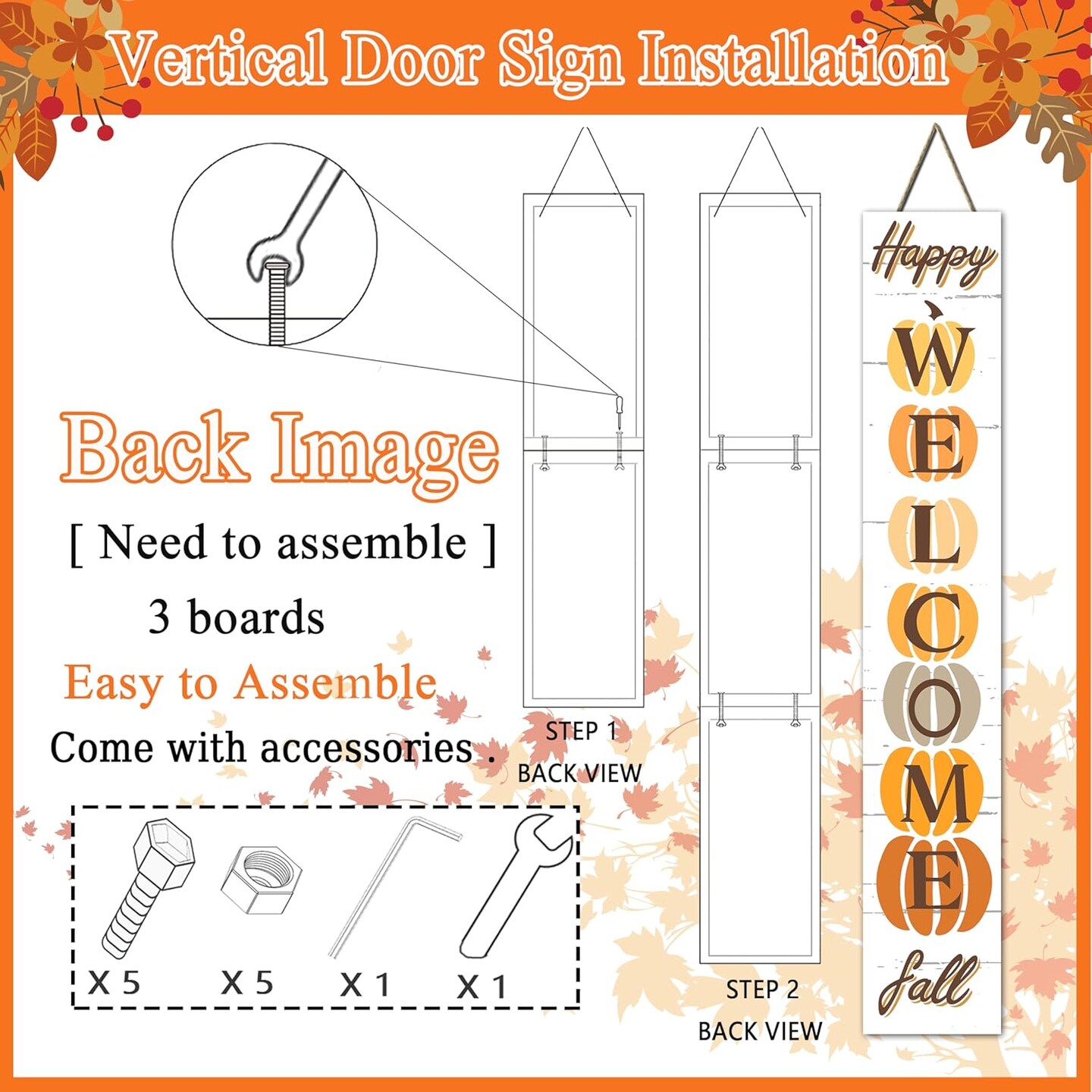 Fall Wooden Porch Sign 47(White)