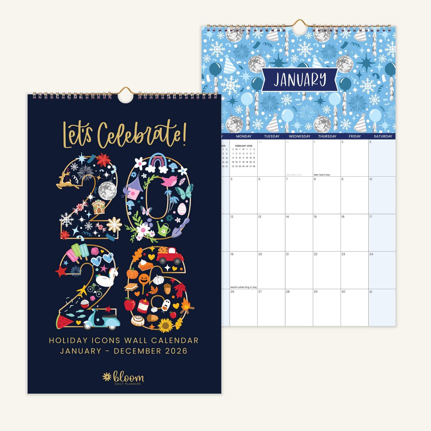 bloom daily planners 2026 Hanging Calendar, 11" x 17", Holiday Icons
