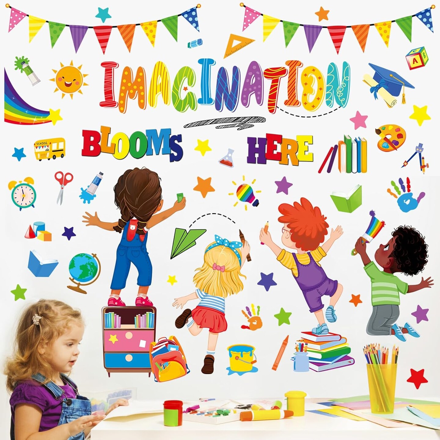 Reading Corner Kids Wall Art Decals(Multi)