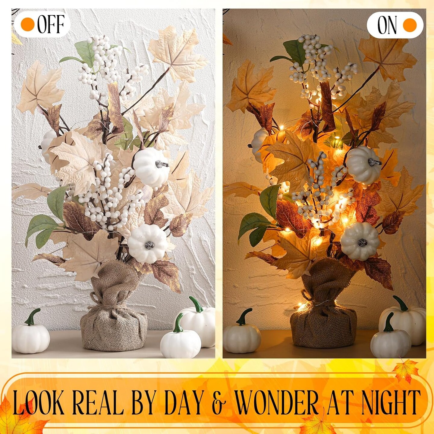 Lighted Maple Leaf Pumpkin Tree Tabletop Decor - 18 Inch