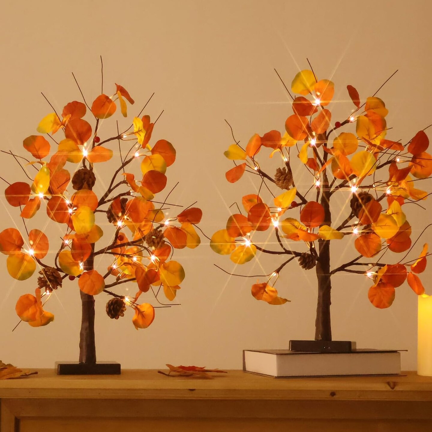 2 Pack 2FT Fall Tree with Lights Tabletop Decor