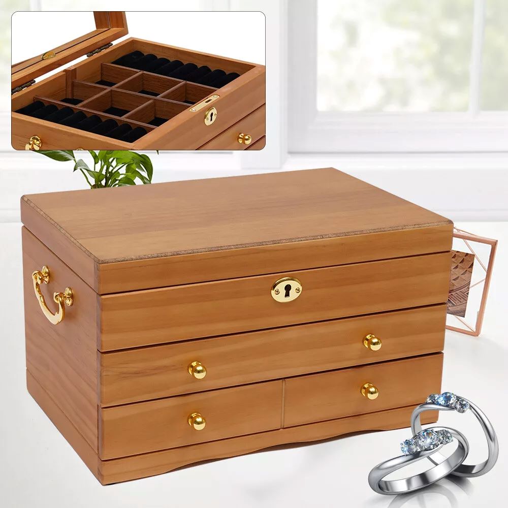 Kitcheniva Large Wooden Jewelry Box With Safe Lock
