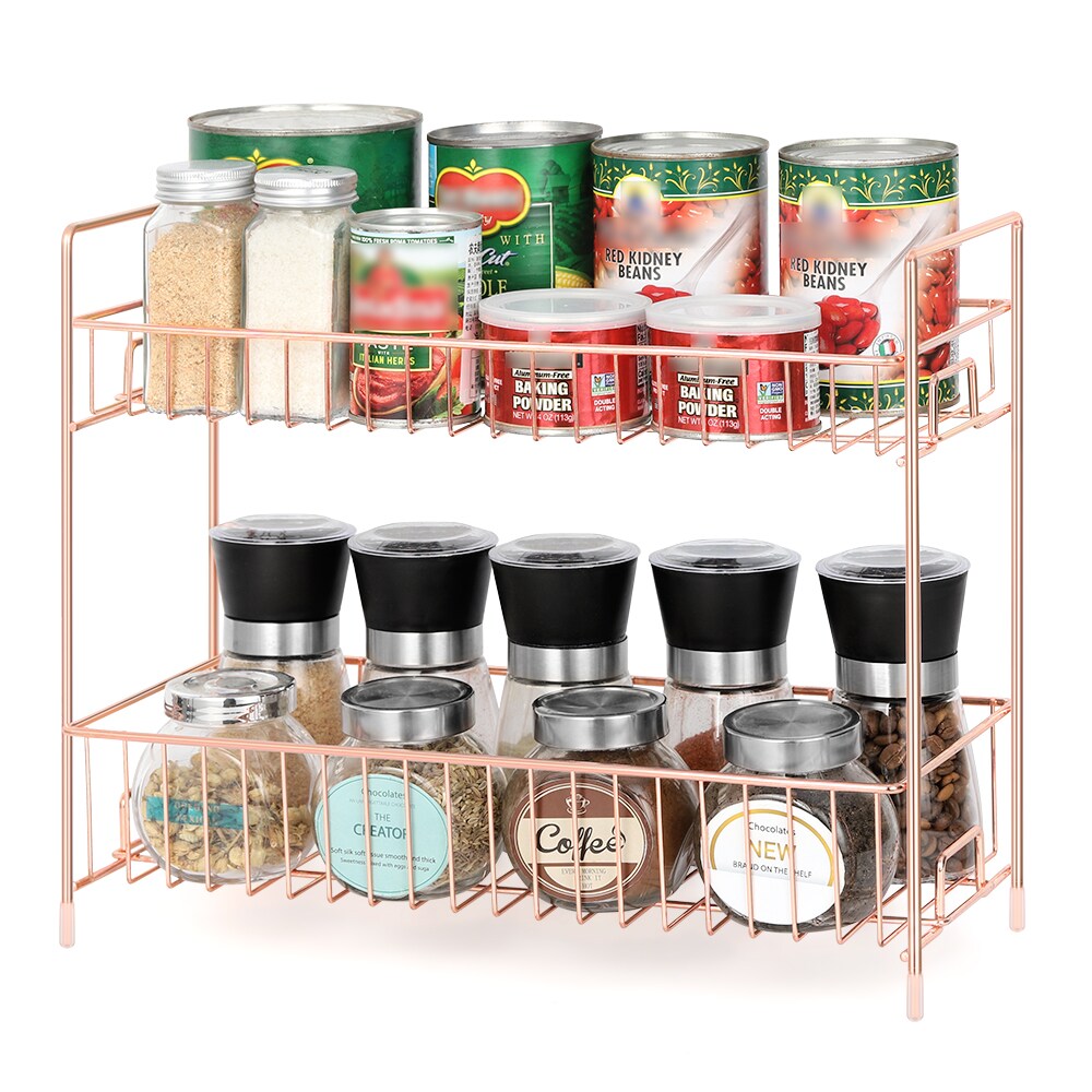 2-Tier Spice Shelf, Kitchen Spice Rack Organizer, Golden rose