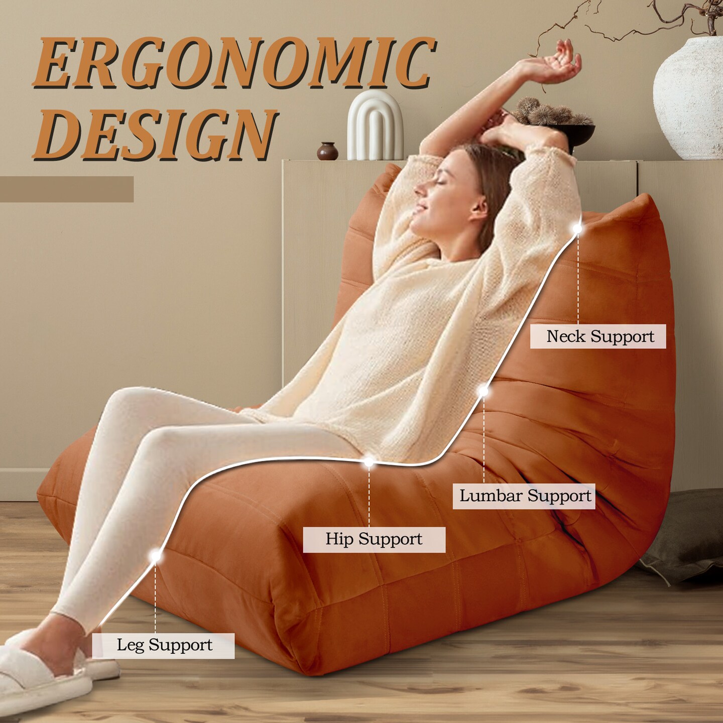 Memory Foam Tufted Lazy Caterpillar Sofa For Reading Room, Game Room, Living Room, Bedroom, Apartment, Lounge, Office