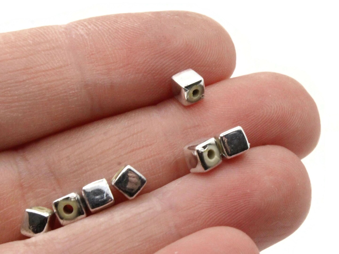 60 4mm Silver Cube Vintage Silver Plated Plastic Beads