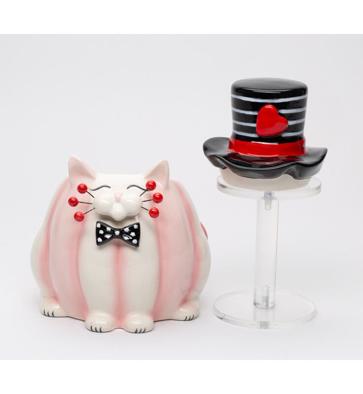 Ceramic Valentine Themed Whiskered Cat Chocolate Candy Jar, Gift for Her, Gift for Mom, Valentine&#x2019;s Day D&#xE9;cor, Romantic D&#xE9;cor