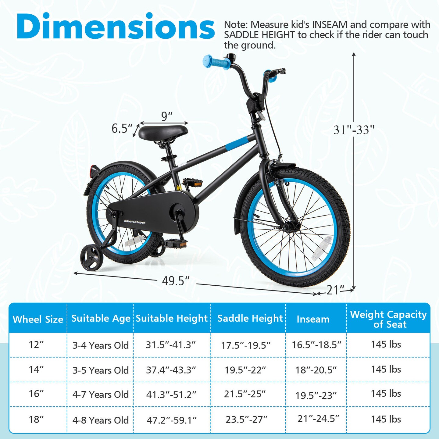 Metal Kids Bike with Adjustable Handlebar and Saddle for Comfortable Riding