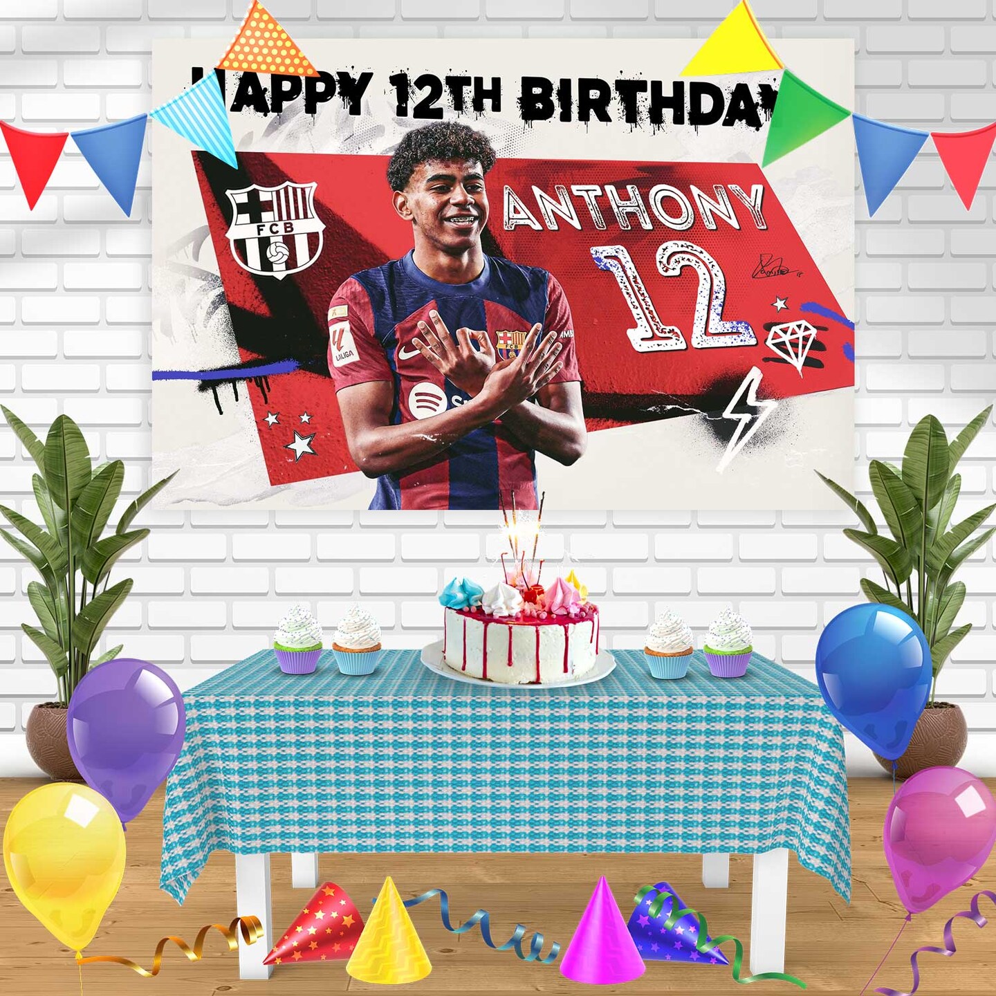 FC Barcelona Lamine Yamal Birthday Banner Personalized Party Backdrop  Decoration 60 x 44