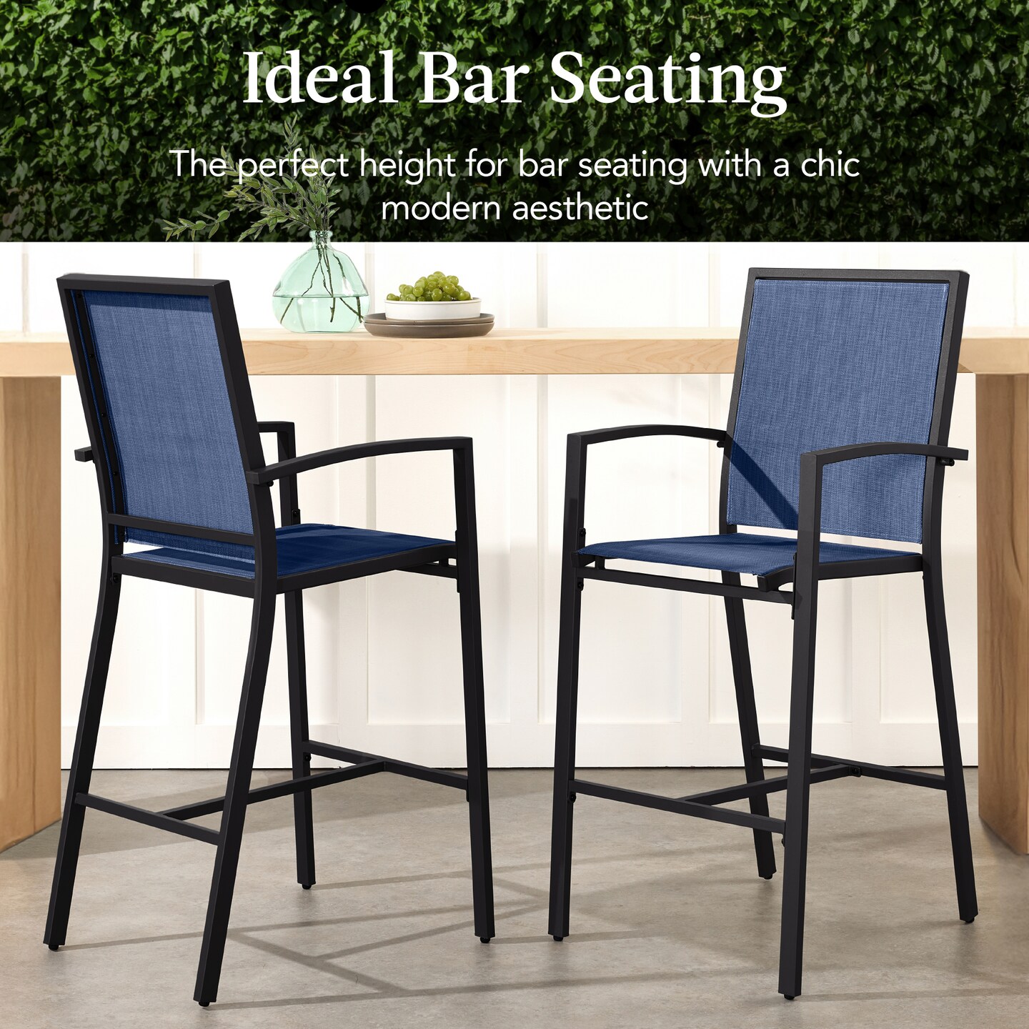 Best Choice Products Outdoor Barstools Set of 2, Bar Height Patio Chairs w/ All-Weather Mesh