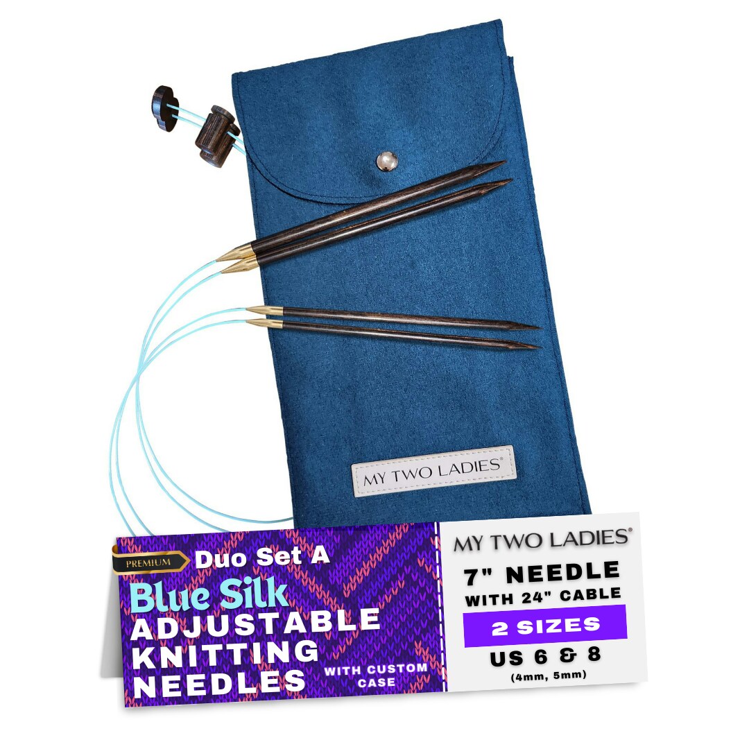 My Two Ladies | Blue Silk | Duo Set | Adjustable Knitting Needles | w/custom case