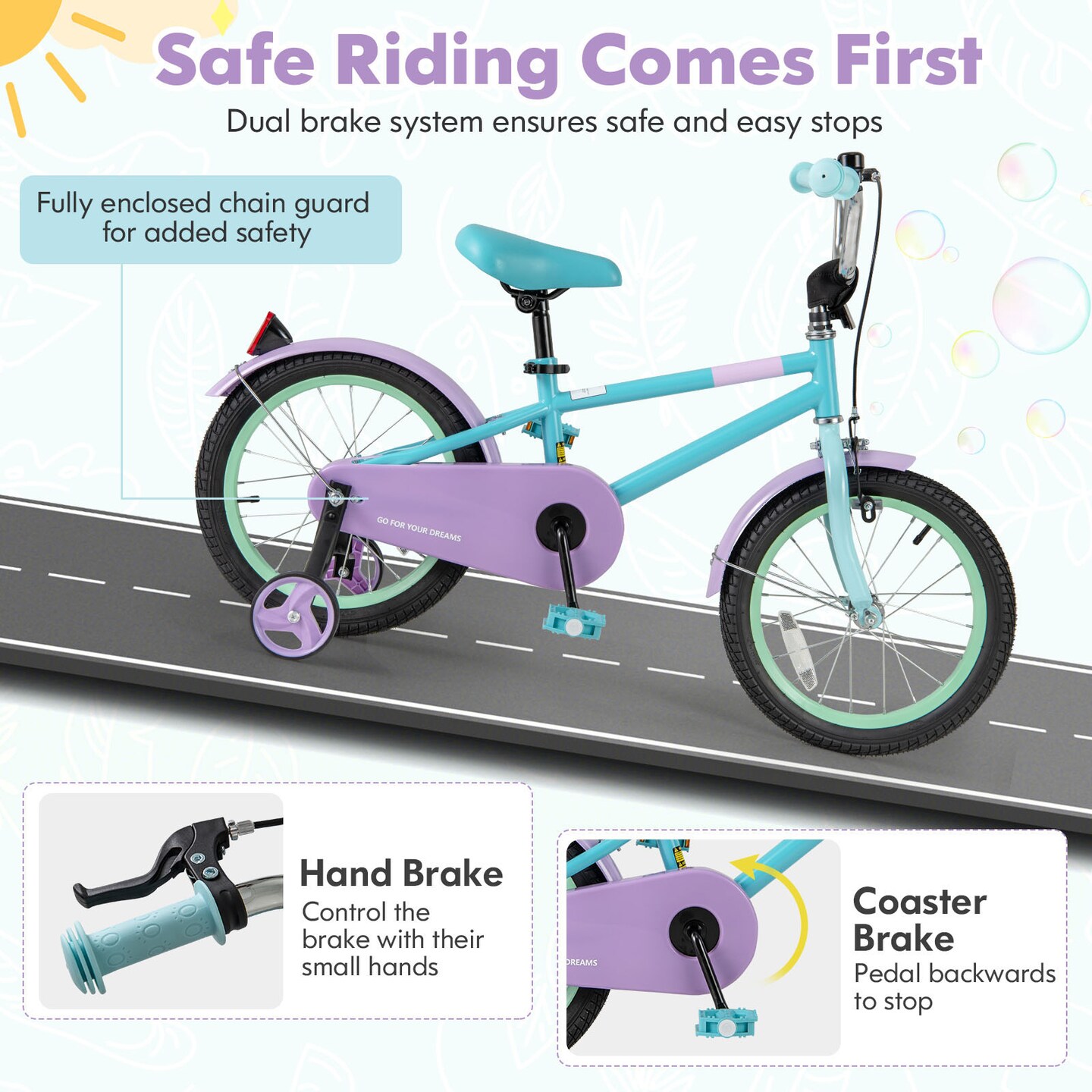 Purple Kids Bike with Adjustable Handlebar and Saddle for Comfortable Riding