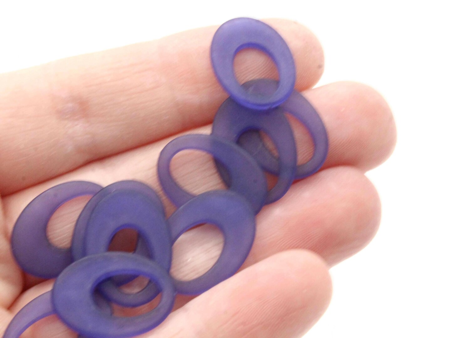 20 18mm Flat Oval Drop Large Hole Oval Donut Frosted Blue Lucite Plastic Beads