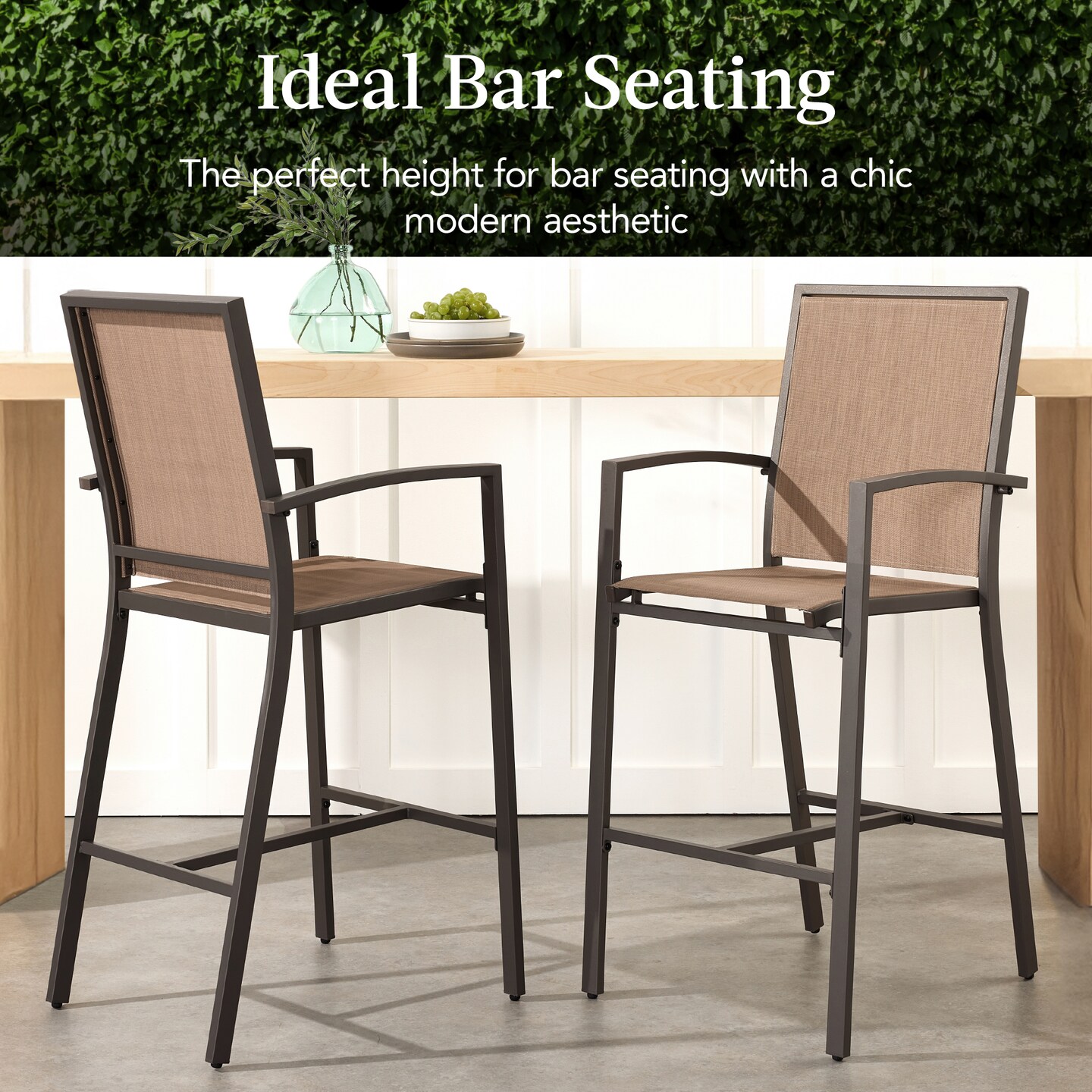 Best Choice Products Outdoor Barstools Set of 2, Bar Height Patio Chairs w/ All-Weather Mesh
