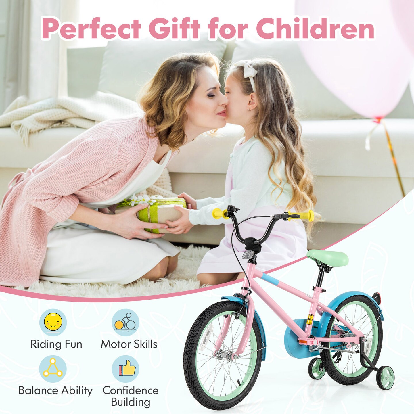 Pink Kids Bike with Adjustable Handlebar and Saddle for Comfortable Riding