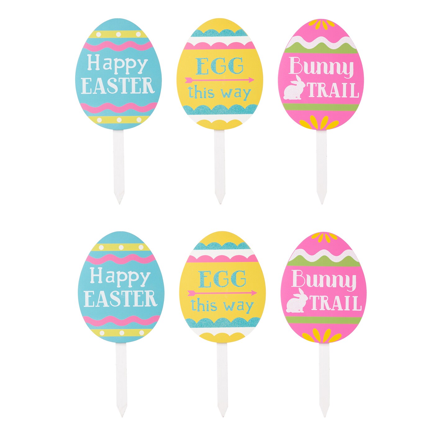 Set of 6 15&#x22;H Wooden Easter Egg Yard Stakes