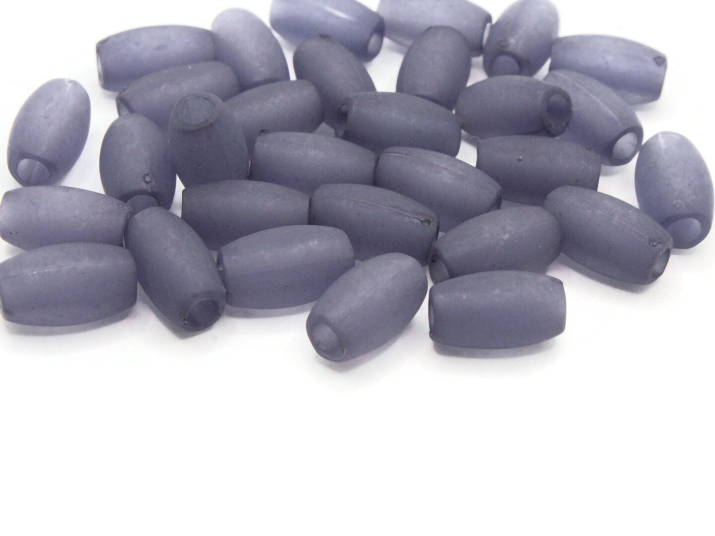 30 13mm Frosted Blue Vintage Lucite Plastic Barrel Tube Beads