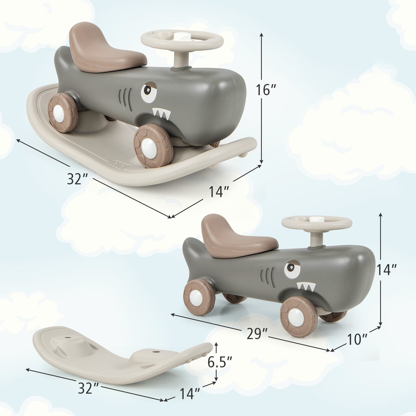 Plastic Convertible Rocking Horse &#x26; Sliding Car with Detachable Balance Board