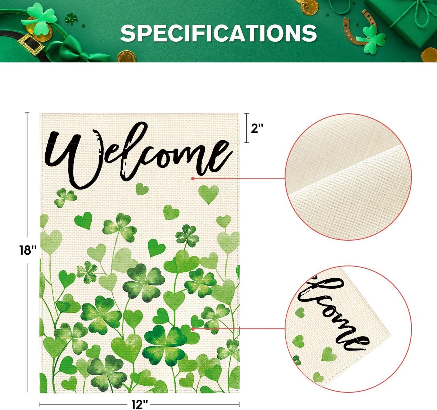 St. Patrick's Day Welcome Garden Flag – 12x18 Inch, Double-Sided