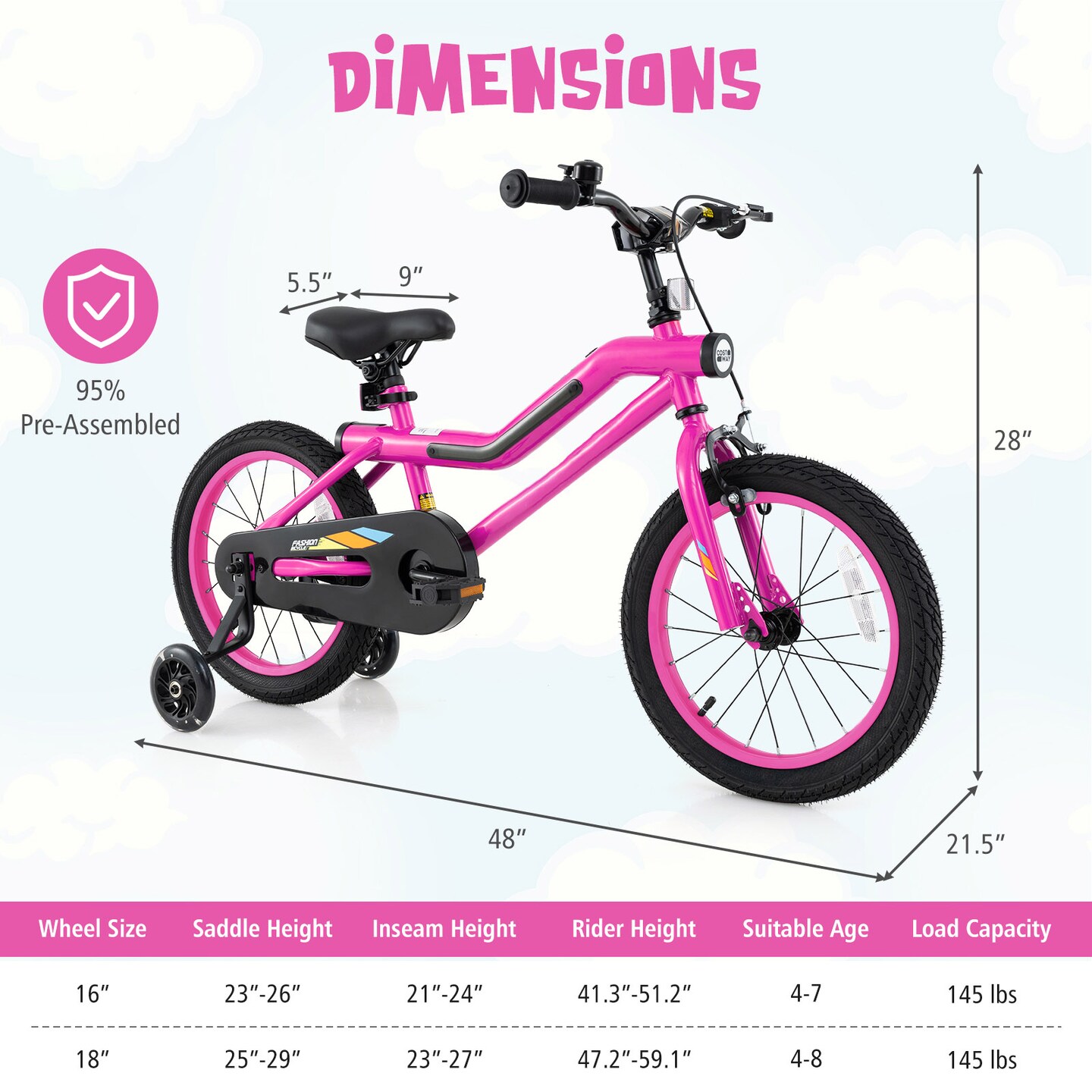 16/18 Inch LED Lighted Kids Bike with Training Wheels &#x26; Headlight