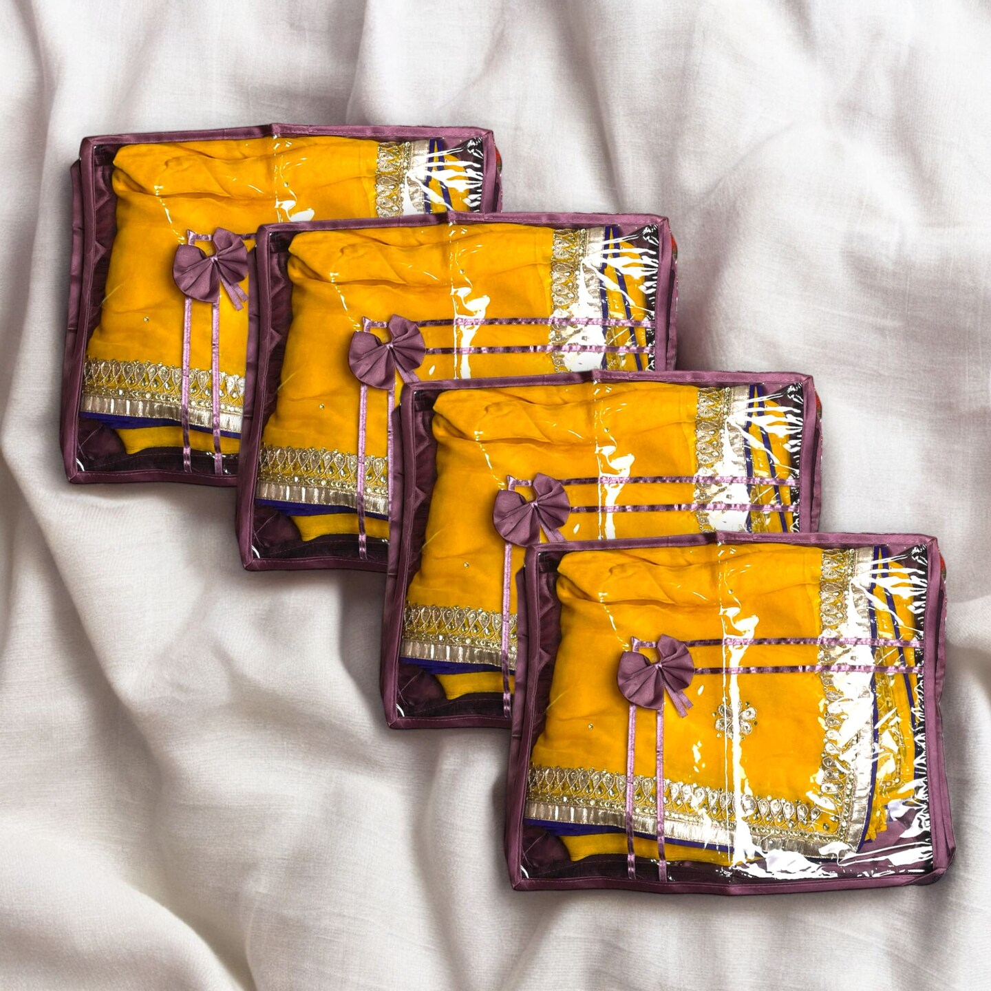 4 Pieces Velvet Sari Bags Saree Covers with Zipper Closure Cloth Cover Bags Organizer for Wardrobe and Gifting Storage Wedding Favor Birthday Anniversary