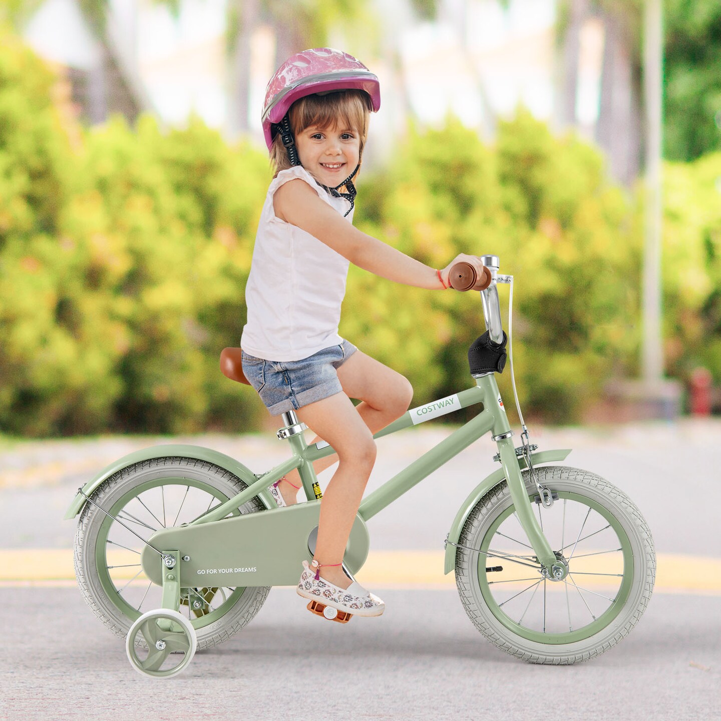 Green Steel 12/14/16/18 Inch Kids Bike with Adjustable Handlebar & Saddle