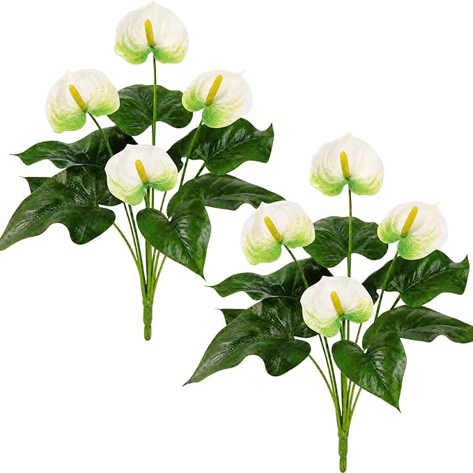 2 Pack Artificial Anthurium Flowers, Lifelike PU Faux Anthurium