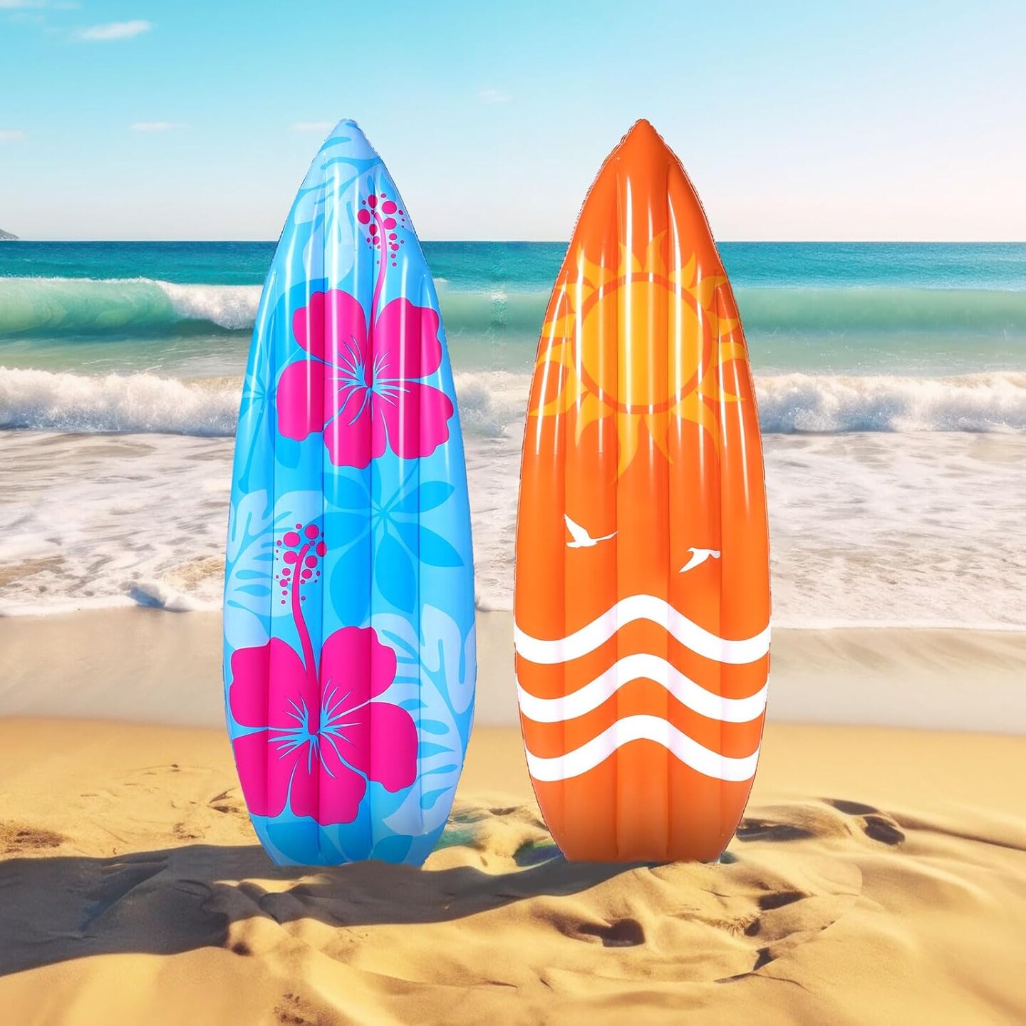 2 Pcs 60&#x22; Long Inflatable Surf Board Luau Decoration Theme Beach Pool Toy Tropical Inflatable Surfboard Pool Float Board Beach Party Decorations for Kids Adults Summer Hawaiian Theme Party