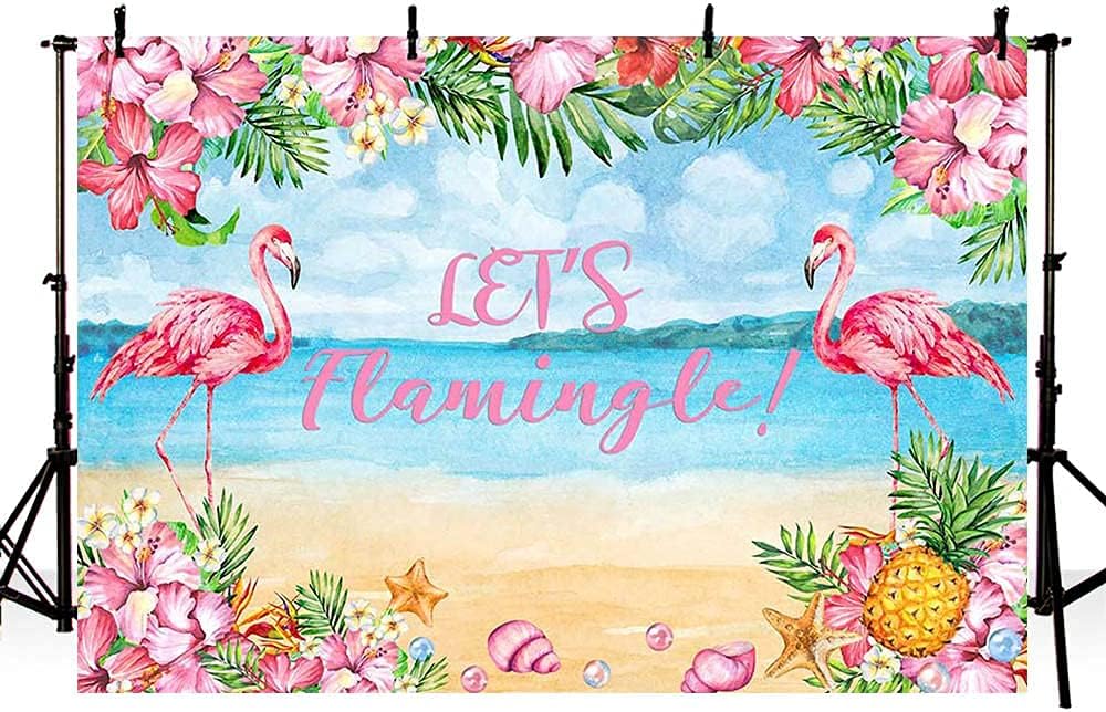 7x5ft Let's Flamingle Summer Beach Flamingo Party Decorations Hawaiian Aloha Birthday Backdrop Pineapple Pink Floral Background Cake Table Decor Photo Banner Props