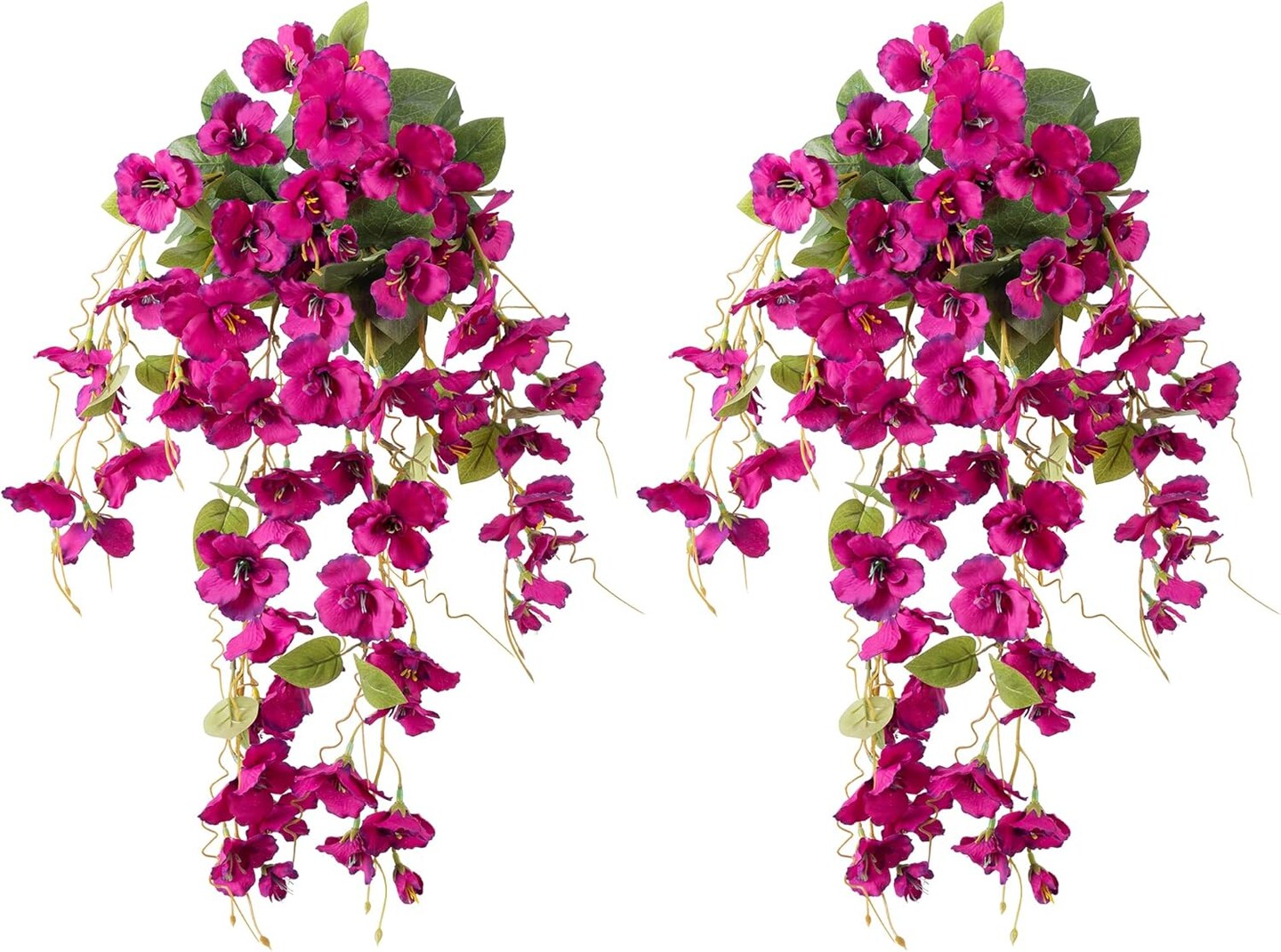 Artificial Hibiscus Fake Hanging Flowers Plants for Outdoors Spring Summer Decor, 2pcs Fuchsia Silk Hibiscus Long Trailing Vines