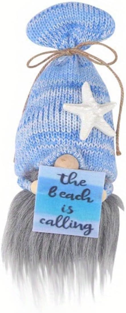 Beach Birthday Gnome Plush - Summer Gnomes Decorations for Home,Cute Ocean Gnome Figurine Stuffed Gnomes Gifts for Women, Tiered Tray Decor, Beach Party Birthday Decor(Blue Beach)