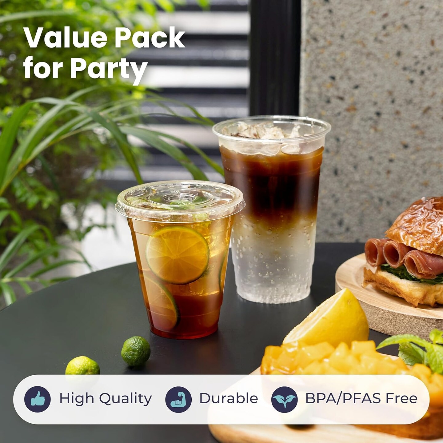 100 Pack 20 oz Plastic Iced Coffee Cups with Flat Lids and Black Straws, Disposable Clear Cup, BPA Free Cup for Party, Smoothie, Cold Drinks, Juice, Milkshake, Bubble Boba, Tea