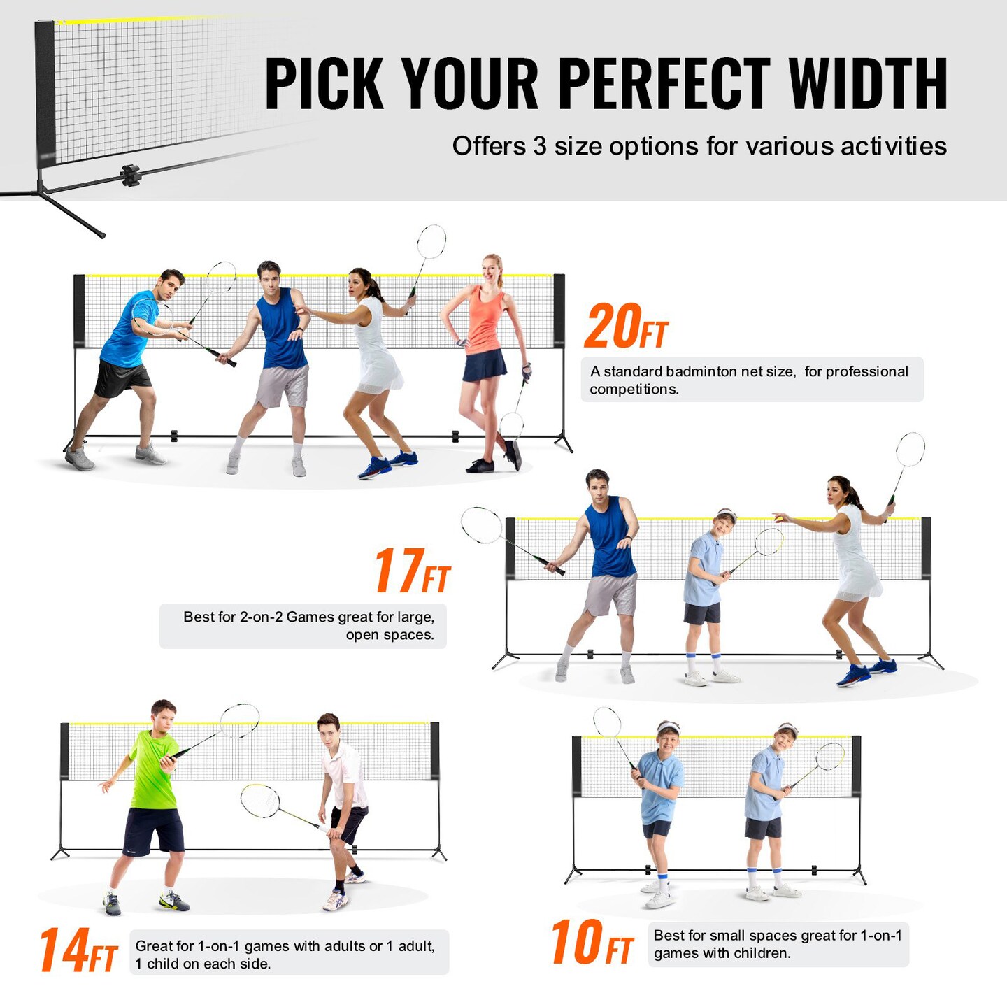 17ft Outdoor Adjustable Height Badminton Net Set with Ground Stakes, Poles Included Carry Bag