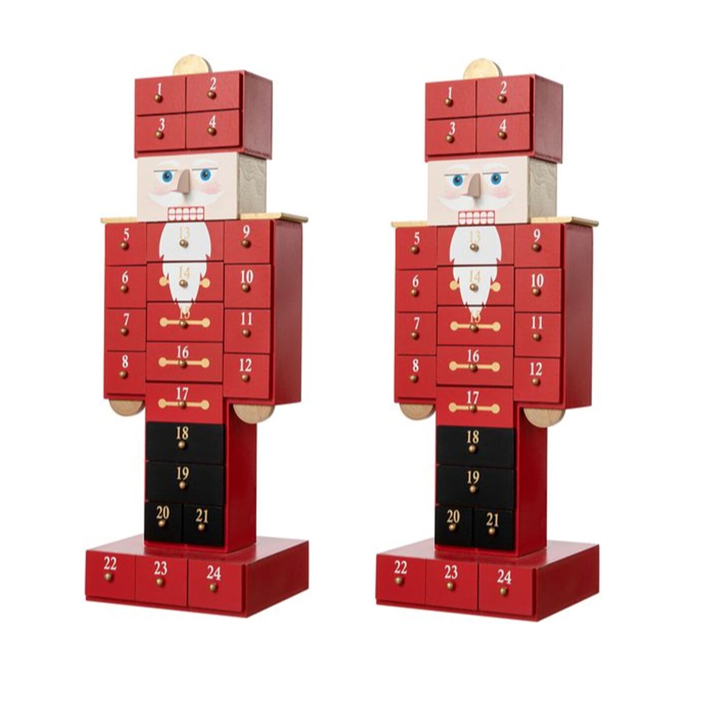 Set of 2 17.25&#x22;H Wooden Christmas Nutcracker Advent Calendar Decor