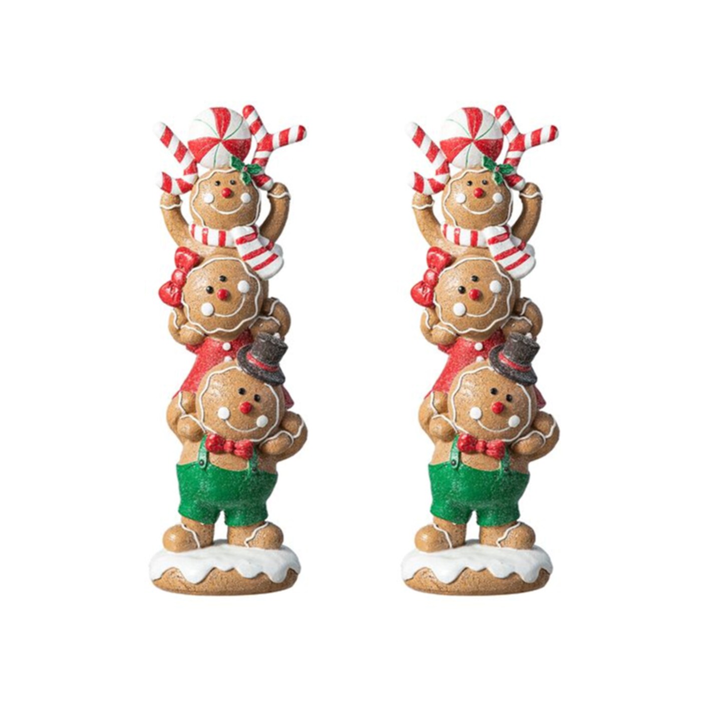 Set of 2 12.5&#x22;H Christmas Resin Stacked Gingerbread Table Decor