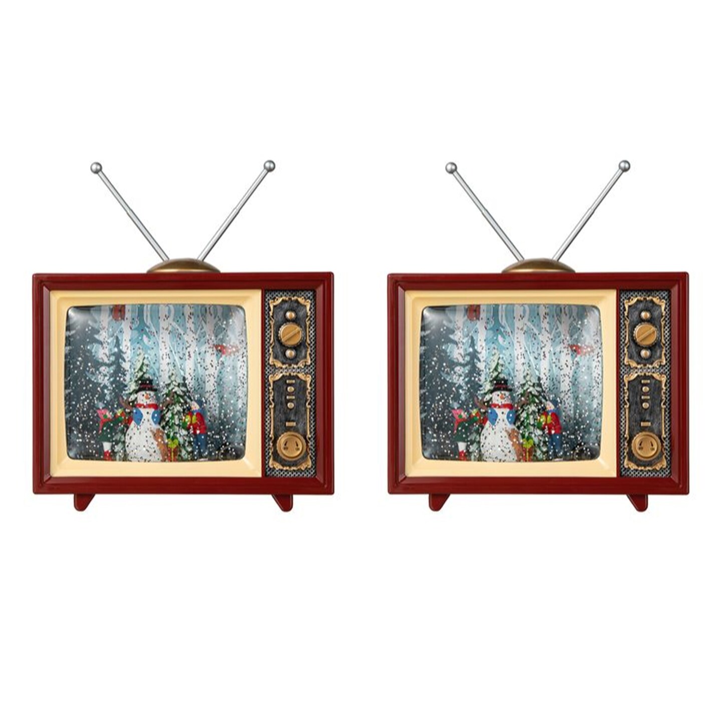 Set of 2 7.5&#x22;L Lighted TV with Snowman Waterglobe