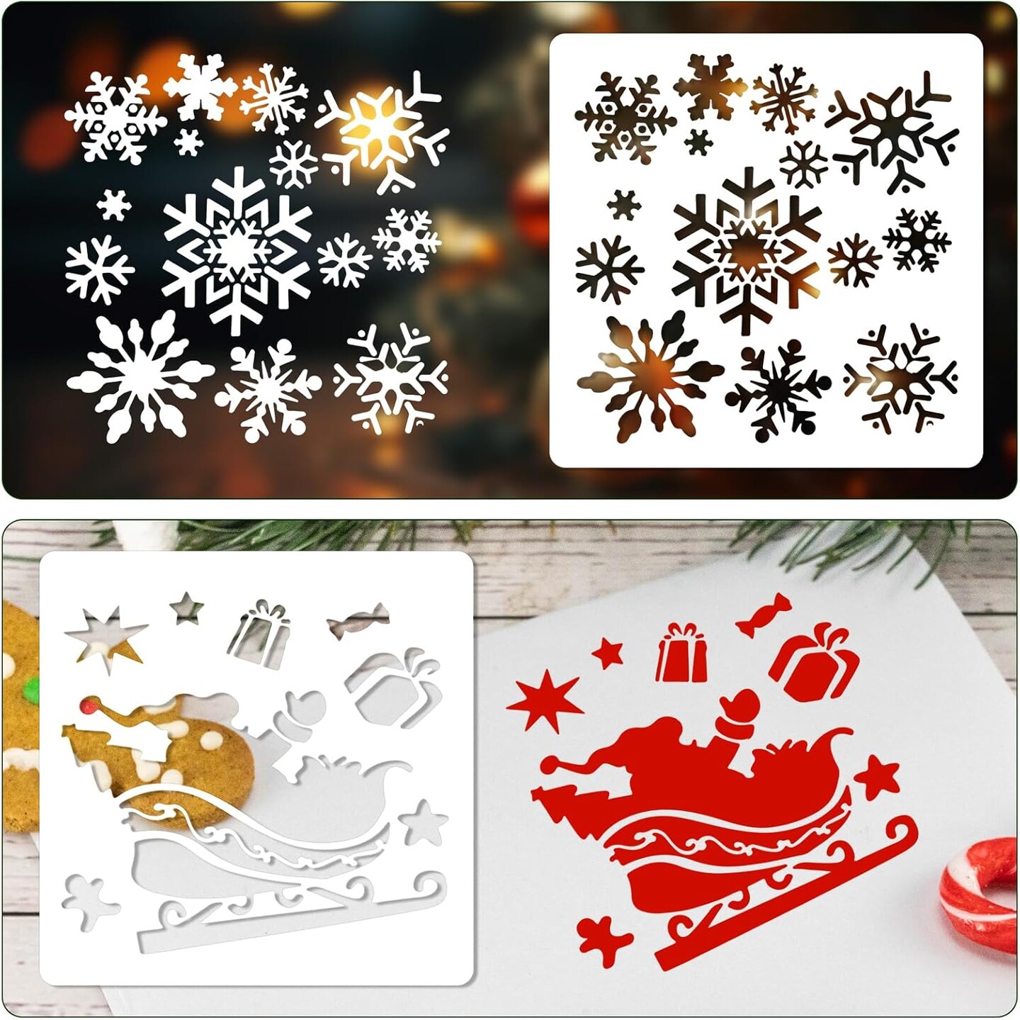 8pcs Christmas Stencils, 5.16x5.08in 8 Designs Christmas Stencils(Classic)5.16"L x 5.08"W