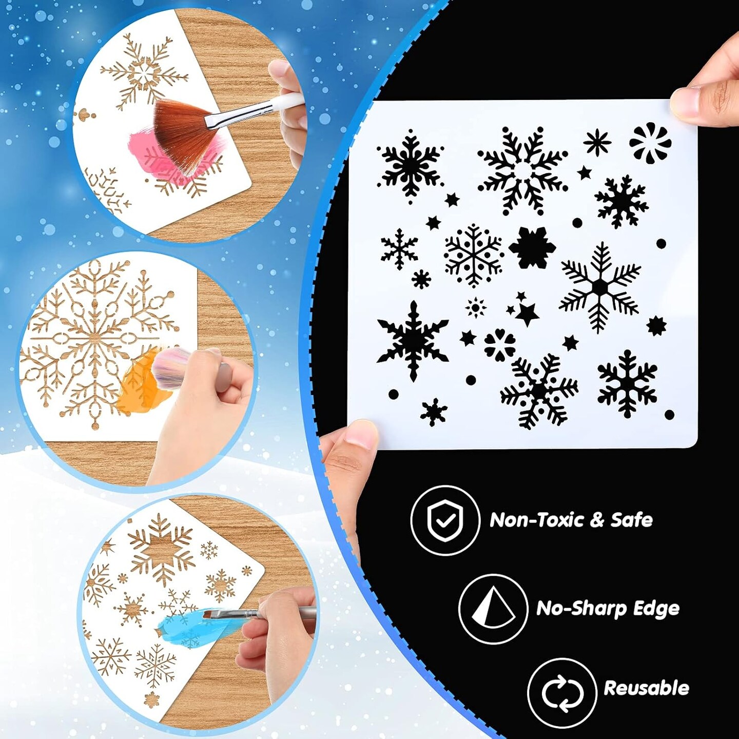 8 Pieces Christmas Snowflake Stencil PET Large Snowflake(Painting)6"L x 6"W