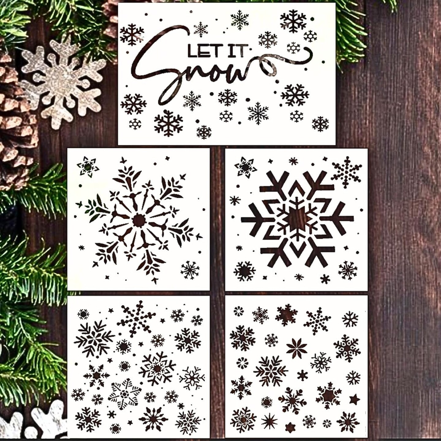 Large Snowflake Christmas Stencils for Crafts Reusable(Set of 5 Snowflakes)12&#x22;L x 8&#x22;W