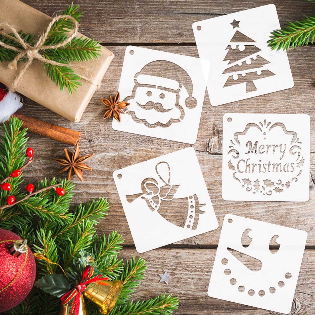 50 PCS Christmas Painting Stencils Reusable Christmas Stencils(Christmas)4"L x 4"W