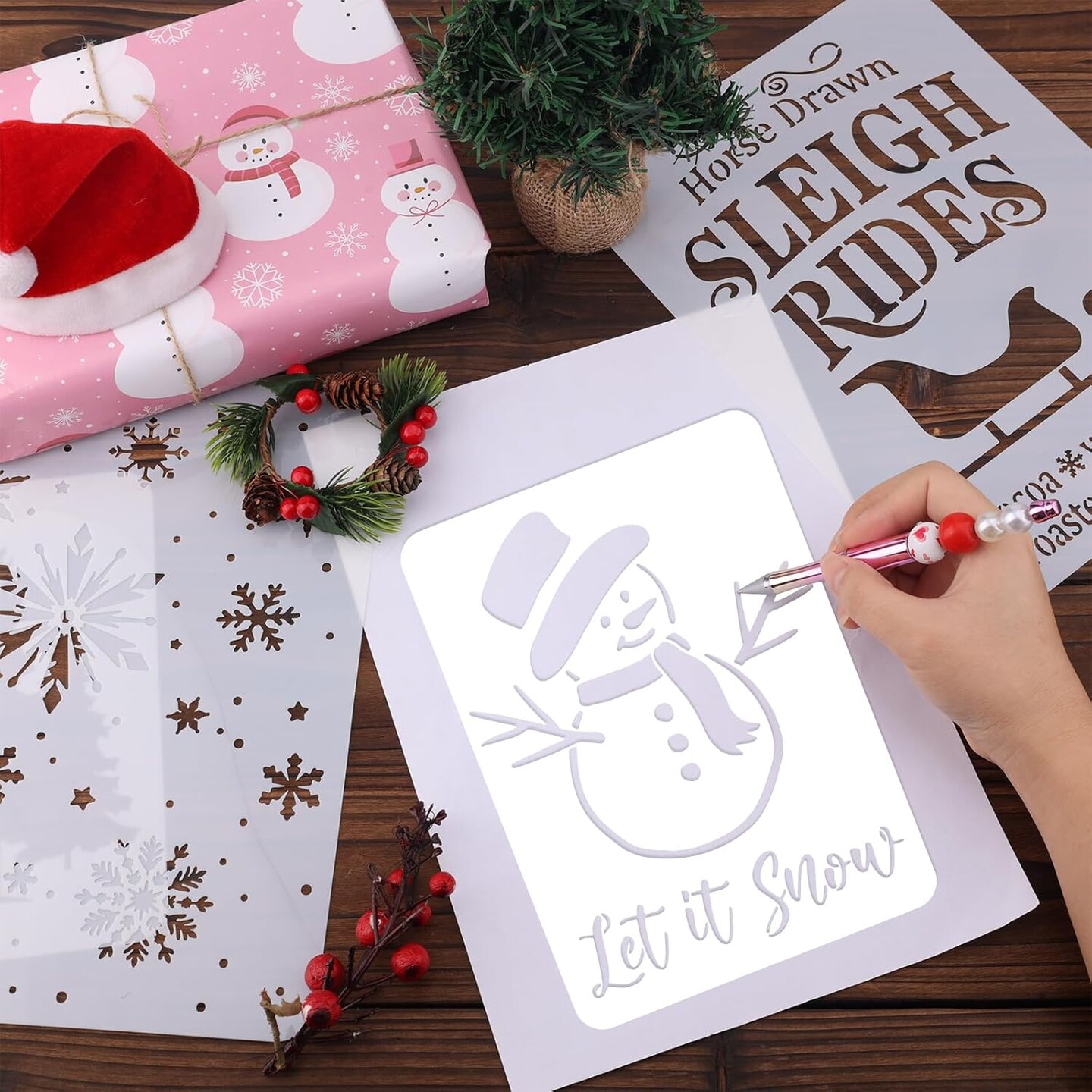 11x8in Large Merry Christmas Stencils Xmas Tree Snowflake