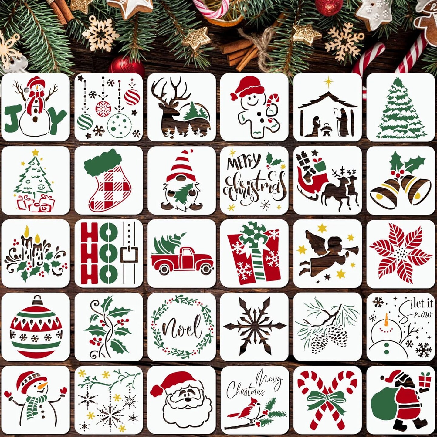 30 Pcs Christmas Stencils Reusable(Christmas)3&#x22;L x 3&#x22;W