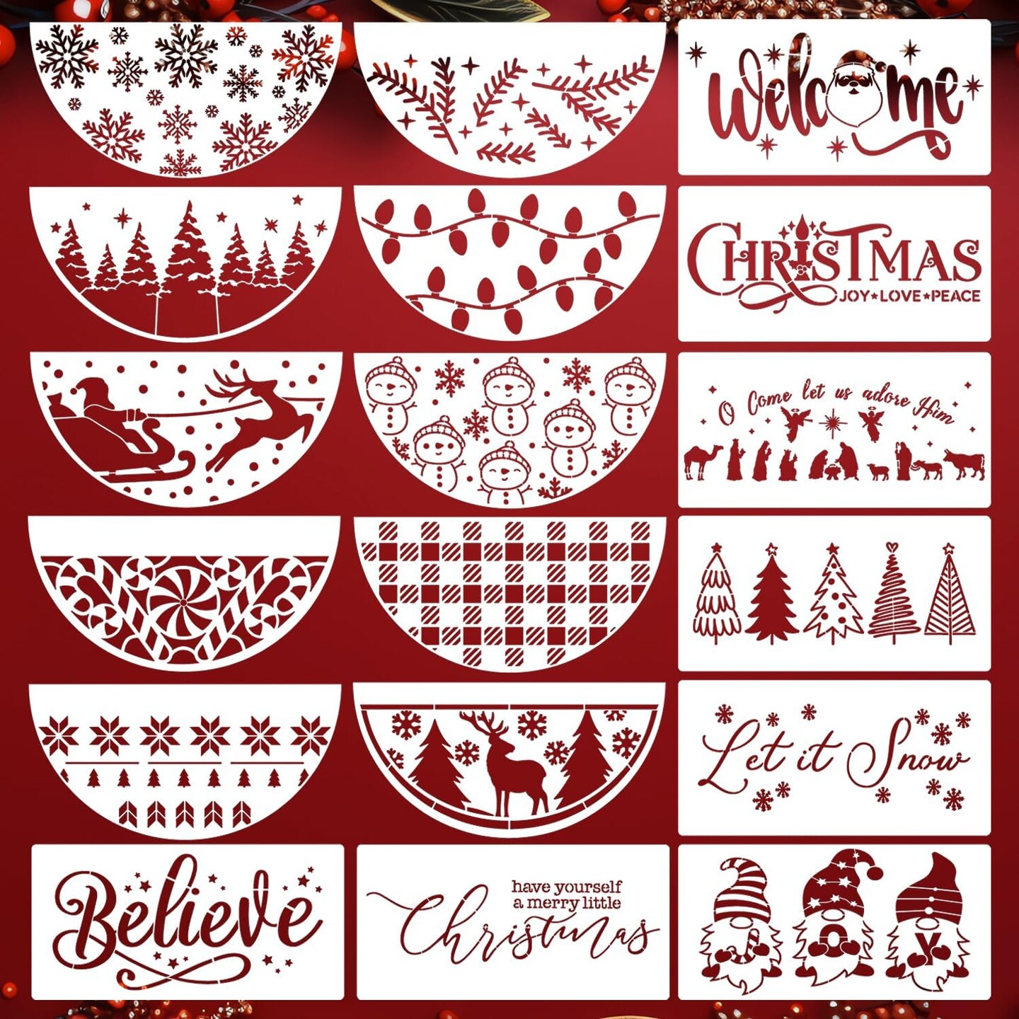 Christmas Stencils for Painting on Wood 12 (Christmas Half Round)