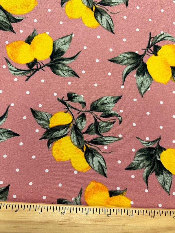 Carnation Lemon Polka Dot Print Double Brushed Jersey Knit Fabric By the Yard