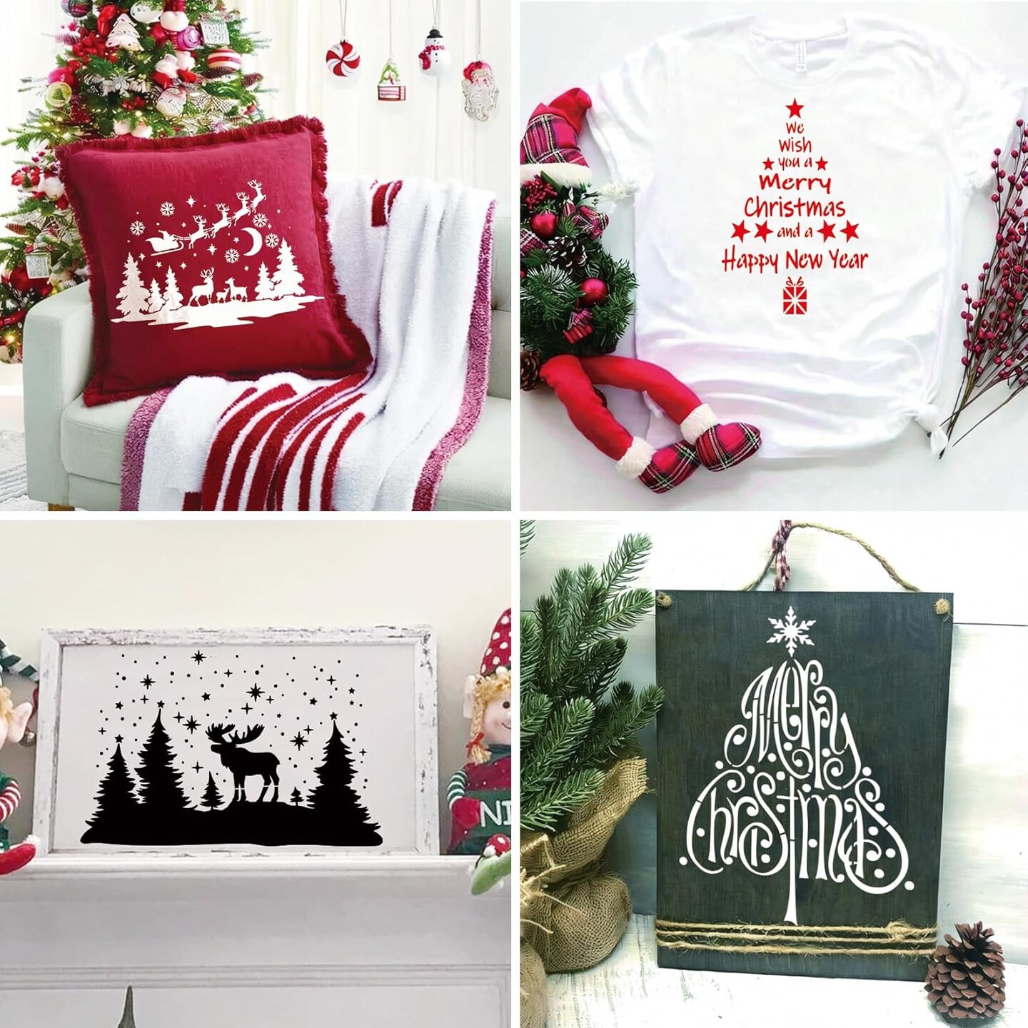 Large Christmas Stencils for Painting on Wood(10 window)14&#x22;L x 8&#x22;W